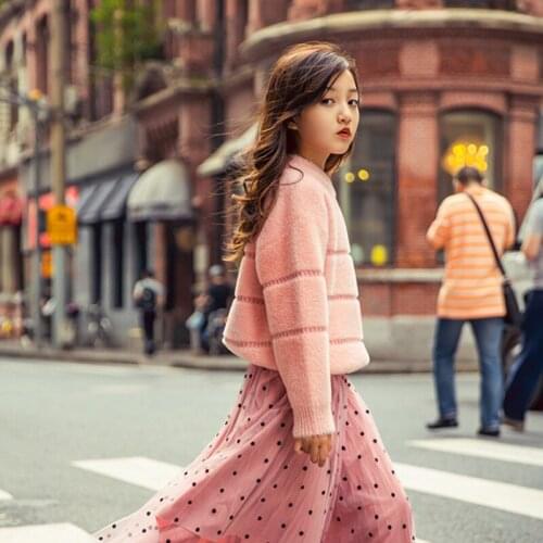 Girls Faux Mink Cashmere Sweater Fall And Winter Childrens Soft Loose-Fit Knitted Sweaters Kids Pullovers Knitwear Clothes B301