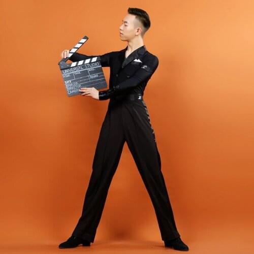 MenS Latin Dance Top Long Sleeve Shirts Adult Summer New Style Latin Dance Competition Clothes One Piece Latin Clothes SL2624