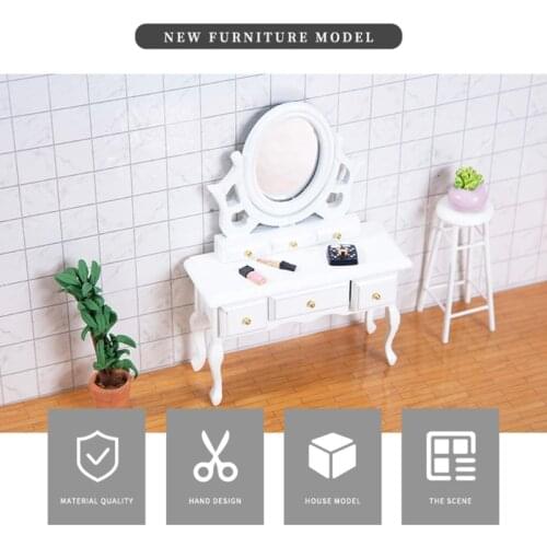 Y3NF Vanity Makeup Dressing Table 1:12 Scales Miniature Dollhouse Set Pretend Play Miniature Bedroom Decoration Accessories