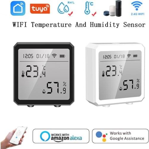 Tuya WiFi Smart Temperature And Humidity Sensor Ultra-low Power With LCD Screen Display Alarm Push Works With Alexa Google Home