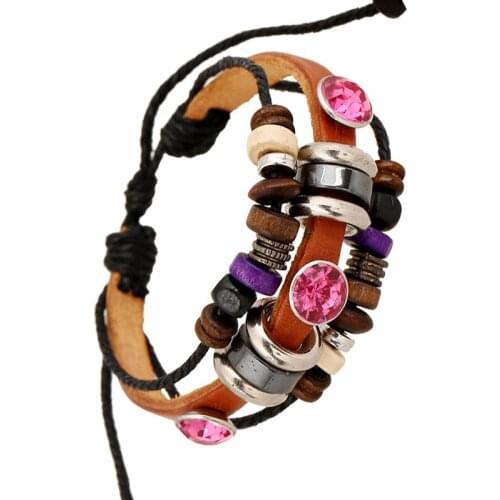 Vintage Bohe Crystal Beads Bracelet Cuff Multilayer Leather Charm Wrap Bangle Hippie Wristbands Women Men Jewelry Gift