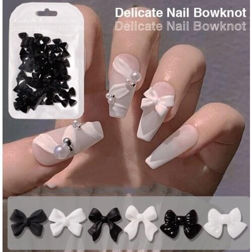 Fairy Black White Nail Ribbon Bows Nail Rhinestones Charming Nail Jewelry Tips Manicure Supplies DIY Manicure Accessories