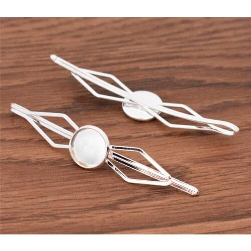 12mm 10pcs High Quality Classic Bright Silver Plated Copper Material Hairpin Hair Clips Hairpin Base Setting Cabochon Cameo