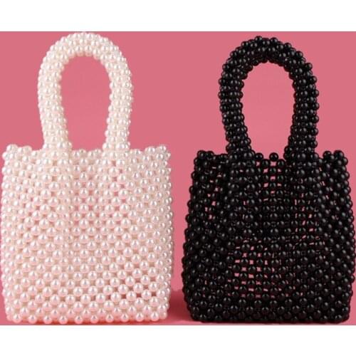 Woman Handmade Beaded Pearl Bags For Ladies Fashion Pearl Tote Shoulder Bucket Purse Handbag For Girl