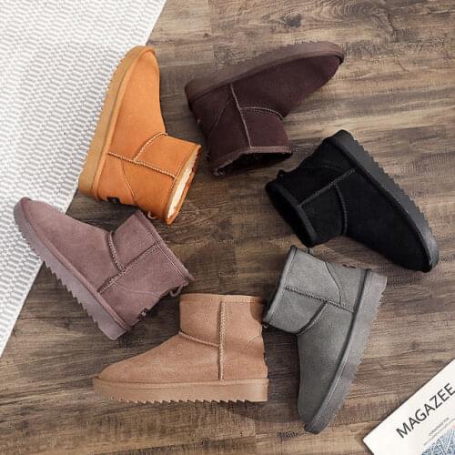 HeiTandMaLin Womens Geuine Leather Real Cow Leather Boots Winter Shoes Long Plush Warm Shoes Platform Grils Boots Ankle Shoes