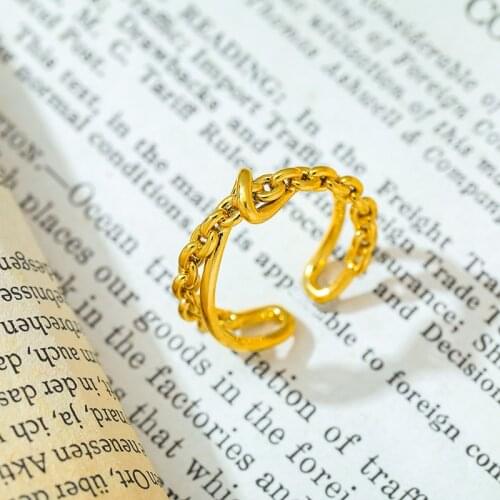 Hip Hop Rock Chain Knot Winding Ring For Women INS Design Fashion 18K Gold Plated Adjustable Rings Party Jewelry Accessories