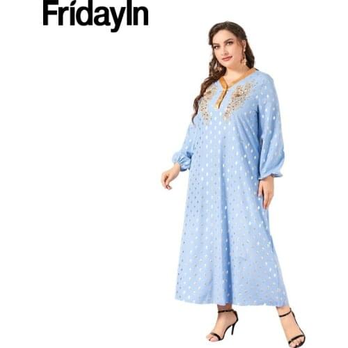 FridayIn Spring Autumn Women Banquet Style Charming V-neck Top Solid Color Loose Large Size Polka Dot Tops Burgundy Muslim Dress