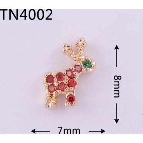 10pcs/lot TN4002 Christmas Elk Alloy Zircon Nail Art Crystals Jewelry Rhinestones Nails Accessories Supplies Decorations Charms