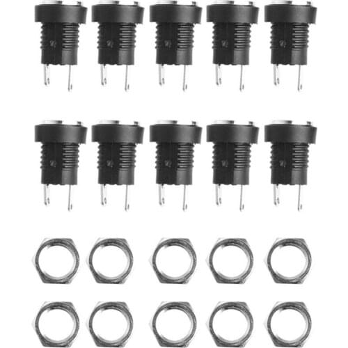 10pcs DC Power Supply Jack Socket Female Panel Mount Connector New