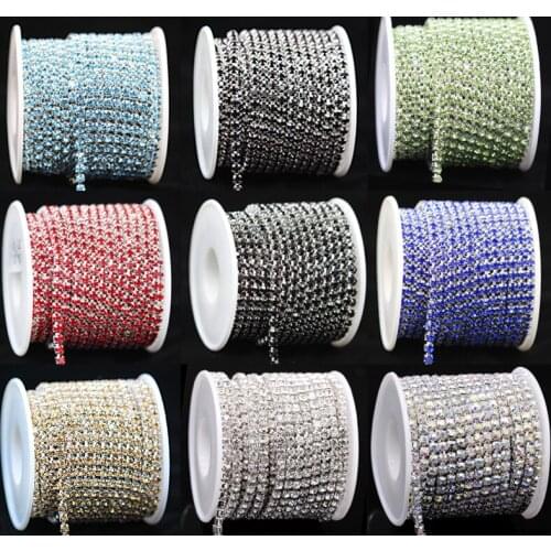 10yard ss6 ss12 ss16 sew on glass Crystal rhinestone chain cup chain Silver base close chain rhinestones trim sewing accessories