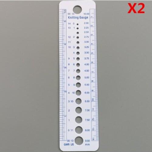2pcs UK US Canada Sizes Knitting Needle Gauge Inch Sewing Ruler Tool CM 2-10mm Size Measure Sewing Tools 2AA7788