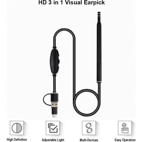 USB Otoscope-Ear Scope Camera 5.5mm Visual Ear Camera HD Mouth Nose Ear Endoscope with Earwax Cleaning Tool Support Android PC
