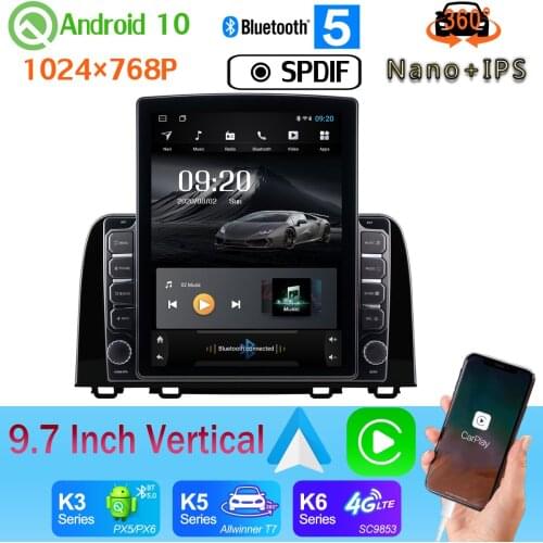 9.7" Vertical Style Car Media GPS CarPlay Android 10 360 Camera Radio For Honda CRV CR-V 2017-2020 (1din) PX6 4+64G Android auto