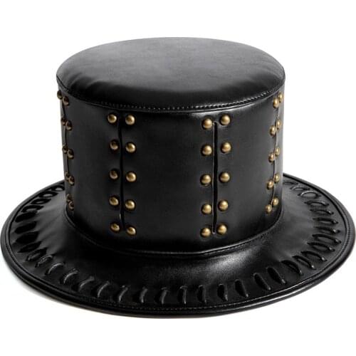 Aboutcos Steampunk Hat PU Leather Hats Victorian Male Millinery Traditional Magic Magician Caps Gentleman Hat Prom Props Cos kit