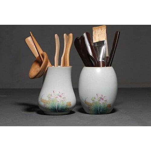 PINNY Your Kiln Tea Accessories Floral Pattern Chinese Kung Fu Tea Spoon Ceramic Bamboo Tea Tools For Tea Ceremony