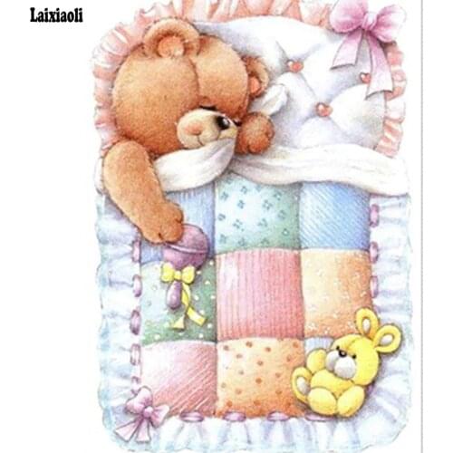 Full 5D Diy Daimond Painting "Sleeping Baby Bear" 3D Diamond Painting Round Rhinestone Diamant Painting Embroidery Cartoon