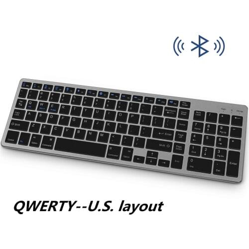 Wireless Bluetooth Keyboard, Full-Size Design With Numeric Keypad. Suitable For Laptops, Desktops, PCs, Tablets, Gray And Black