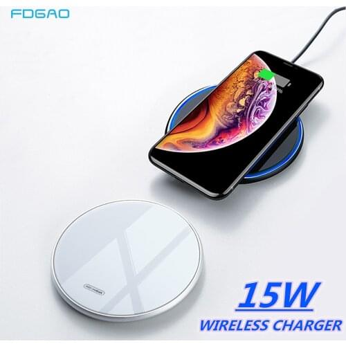 FDGAO 15W Quick Qi Wireless Charger For iPhone 12 11 XS X XR 8 Fast Wireless Charging Pad Base For Samsung S21 S20 S10 Xiaomi 11