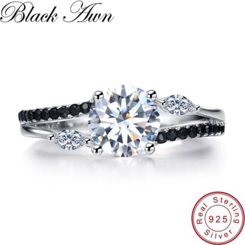 [BLACK AWN] 925 Sterling Silver Fine Jewelry Trendy Engagement Bague for Women Wedding Rings Size 6 7 8 C056