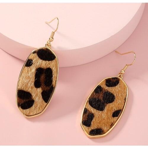 Bohemian Ovel Hexagon Leopard Print Dangle Earrings Women Fashion Jewelry Street Style Fall and Winter Earrings