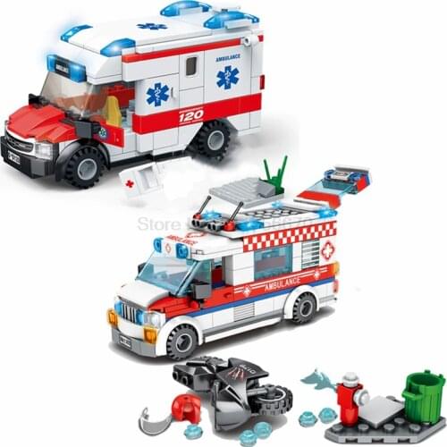 New City Medical Ambulance Fire Truck Rubbish Truck Model Assembled Building Blocks Bricks Educational Kids Toys For Children