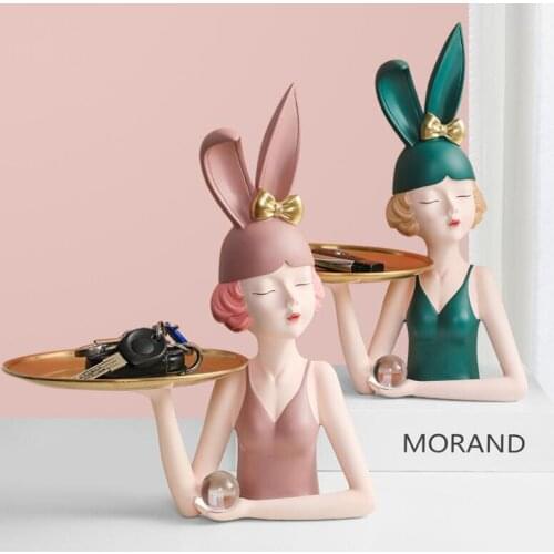 European Resin Bunny Girl Storage Tray Furnishings Home Livingroom Desktop Accessories Decoration Coffee Table Sculpture Crafts
