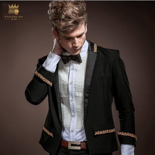 Fanzhuan Free Shipping mens male fashion casual NEW Korean cloth spring autumn dress 3/4 sleeves coat embroidered blazer 14006