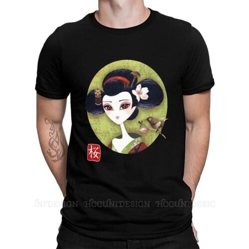 Sakura Girl Print Cotton T-Shirt Camiseta Hombre Japanese Geisha Samurai Tradition Men Fashion Streetwear Shirts Adult