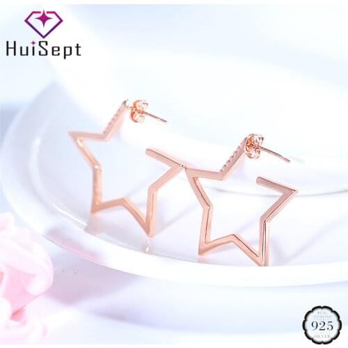 HuiSept Trendy Silver 925 Jewelry Earrings AAA Zircon Gemstone Five-pointed Star Stud Earrings for Female Wedding Gift Rose Gold