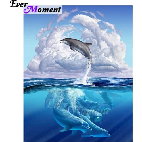Ever Moment Diamond Painting Dolphin Art DIY 5D Picture of Rhinestones the Sea Handmade Kits Cross Stitch Mosaic Pattern ASF1051