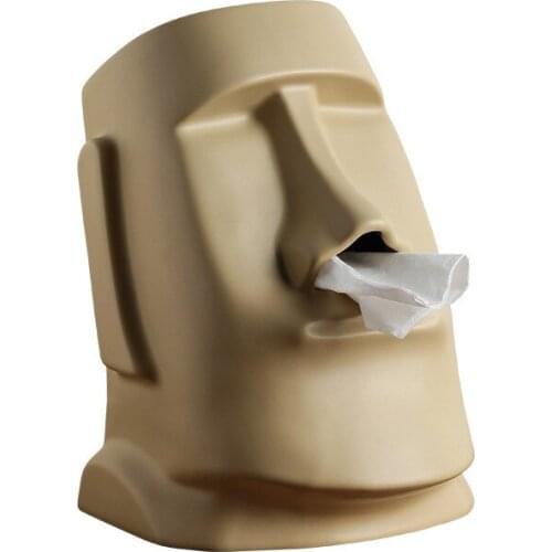 Ceramic Easter Island Moai Nostril Tissue Box Statue Easter Day Desktop Figurines for Interior Home Decoration Accessorie