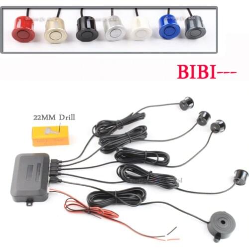 Koorinwoo 4 Sensors Buzzer 22mm Car Parking Sensor Kit Reverse Backup Radar Sound Alert Indicator Probe System 12V Parktronic