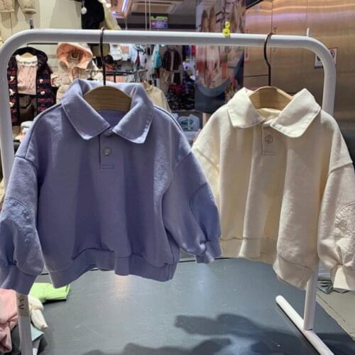 Korean childrens autumn and winter new top for boys and girls Lapel button loose casual sweater boy clothes