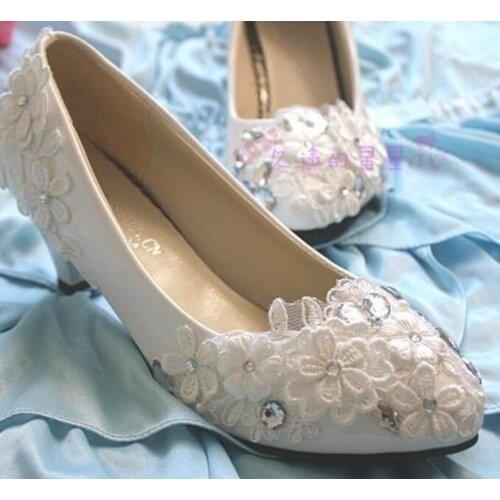 Lace wedding shoes new 2018 design bridal shoes custom handmade plus size low high heels bridesmaid party shoes