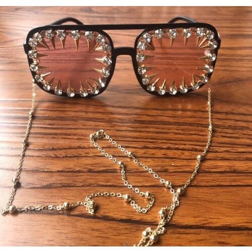 ZAOLIHU Square Women Sunglasses Black Pink Oversized Punk Gold Crystal Mens Sunglass Silver Beads Chain Neck Rope Eyeglasses