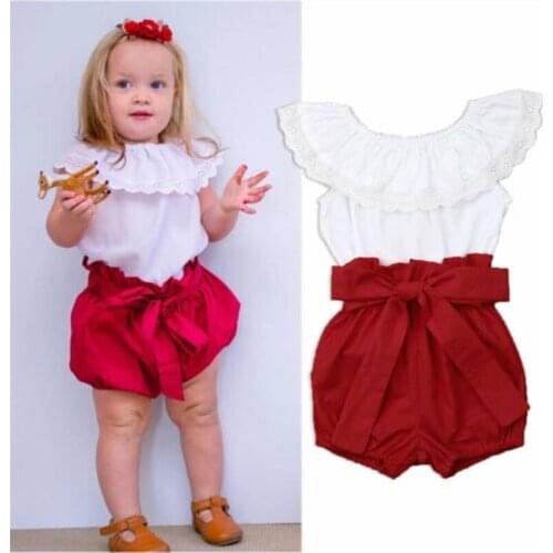 Summer Children Clothing Casual Newborn Baby Girl Lotus Leaf Collar Top T-shirt Bowknot Shorts Outfit Kids Girl Princess Clothes