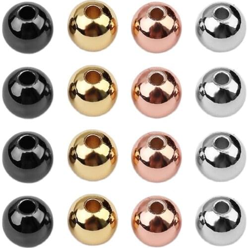 Jewelry Findings Diy copper beads Gold/Black/White/Rose Gold Tone Smooth Ball Spacer Beads For Jewelry Making 3/4/5/6/8mm