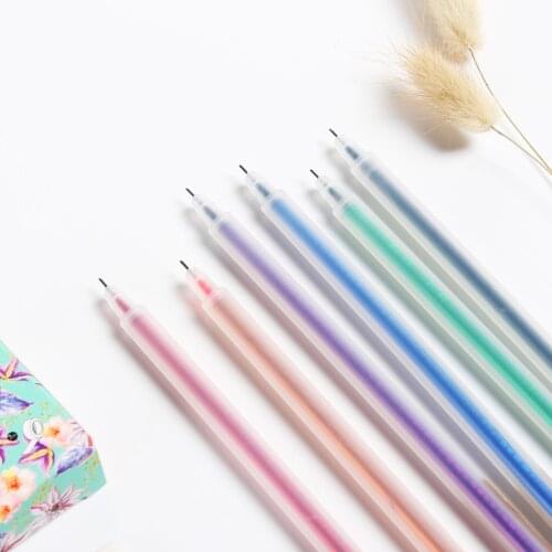 Cute colorful office school student gel pen stationery,fine classic Transparent plastic colored gel pens,6 colors
