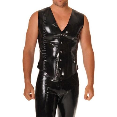 Cool weskit 100% handmade mens black waistcoat what is made of 0.4mm thickness natural latex materials