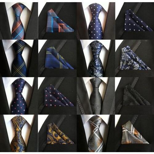 New Fashion Paisley Floral Tie Mens 8cm Silk Necktie Handkerchief Set Blue Green Yellow Gray Red Wedding Solid Tie Hanky Sets