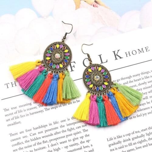 2021 New Colorful tassel retro Vintage boho ethnic dream catch fringe dangle drop hanging earings for women Charm jewelry Gifts