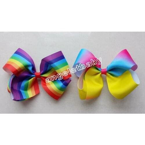50pcs New Fashion 6'' Handmade Boutique Rainbow Striped Sweet Hair Bows Alligator Clip For Kids Girls Hair Accessories HD3467