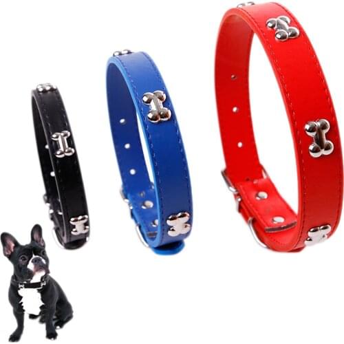 Dog Collar PU Leather Puppy Pet Collars Bone Charms Decoration Rivet Dogs Collar -Drop