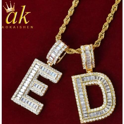 Initial A-Z Baguette Letters Pendant Necklace For Men Gold Color Cubic Zirconia Hip Hop Rock Street Jewelry