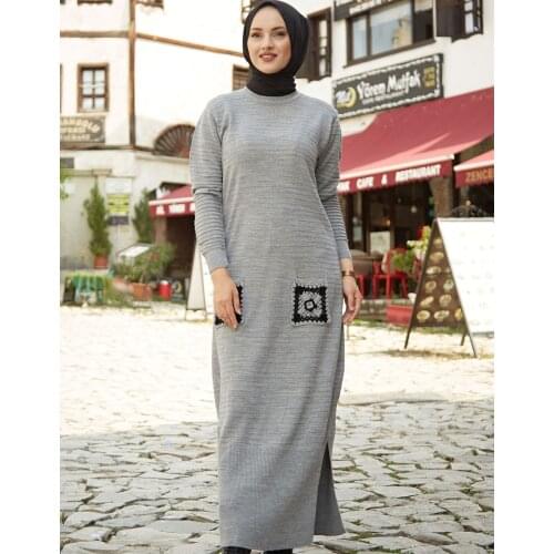 TUGBA Knitwear Mesh Pocket Detail Dress Muslim women dresses for women Muslim long dress Muslim women turkey ladies