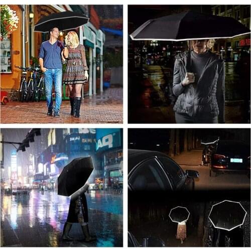 Auto Open Close Portable Travel Windproof Folding LED Umbrella with Reflective Strip Big Umbrella Outdoor Parapluie