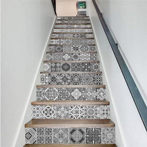 PVC wallpaper Off-white tiles simple 13 pieces of DIY stair stickers, step stickers wall stickers