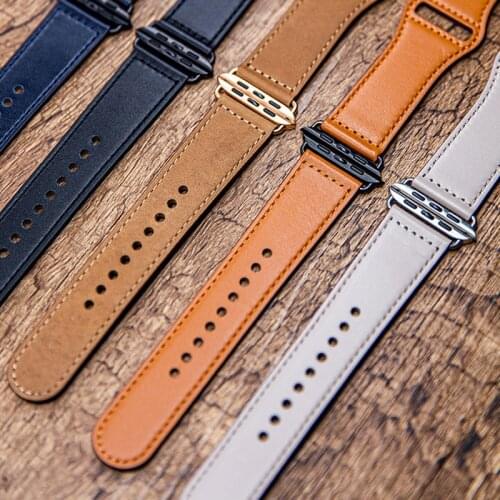 Genuine Cow Leather loop Bracelet Belt Band for Apple Watch 6 SE 5 4 3 42MM 38MM 44MM 40MM Strap for iWatch 6 SE 5 4 Wristband