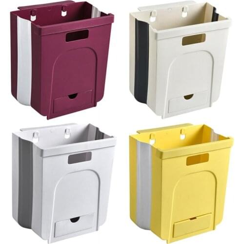 Folding Waste Bin Kitchen Cabinet Door Hanging Trash Bin Wall Mounted Trashcan For Kitchen Bathroom Toilet Car Waste Storage