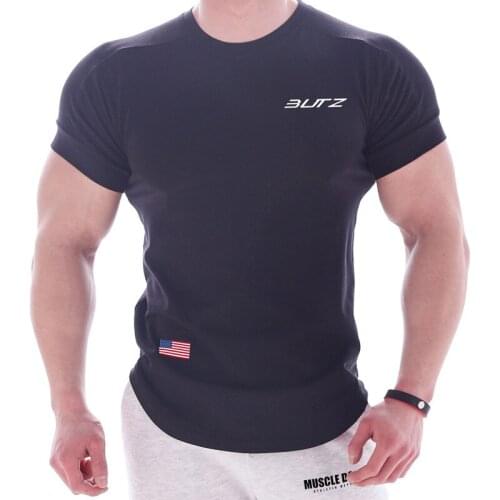 Gym T Shirt Men Running Sport T-shirt Fitness Bodybuilding Workout Skinny Tight T Shirt Black White Cotton Casual Summer Tops